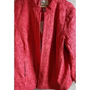 Victor Costa Occasion Women's Pink Floral Embroidered Lined Open Jacket 2X